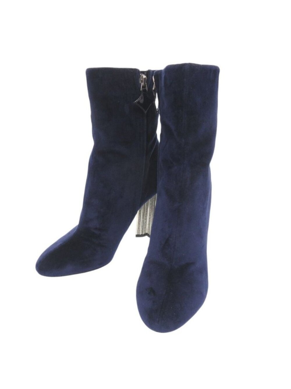 Louis Vuitton Silhouette Line Velour Rhinestone Navy Boots Ankle Heels
